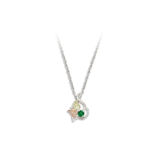 Sterling Silver Black Hills Gold Foliage Emerald Pendant - Jewelry