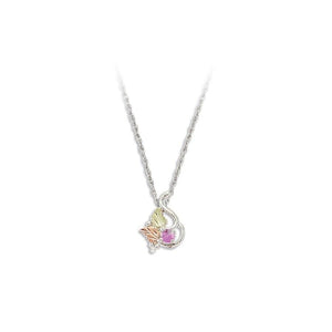 Sterling Silver Black Hills Gold Foliage Pink Tourmaline Pendant - Jewelry