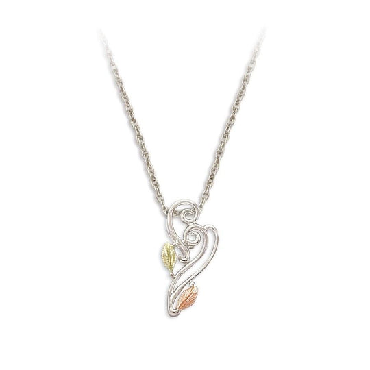 Sterling Silver Black Hills Gold Foliage Swirl Pendant - Jewelry