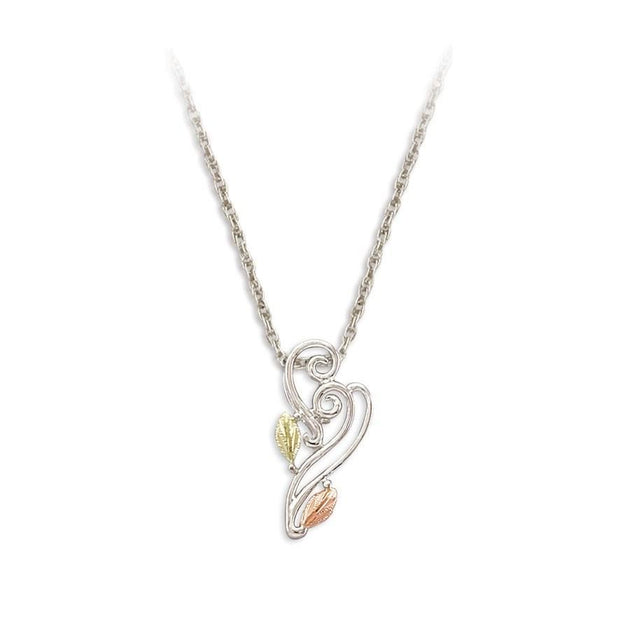 Sterling Silver Black Hills Gold Foliage Swirl Pendant - Jewelry