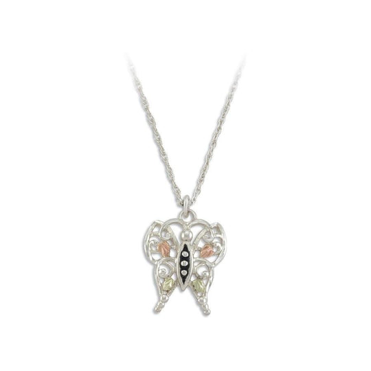 Sterling Silver Black Hills Gold Black Butterfly Pendant - Jewelry