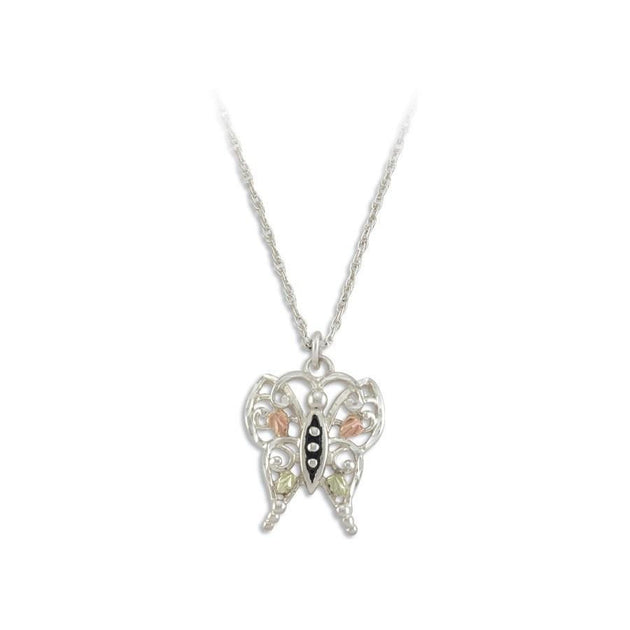 Sterling Silver Black Hills Gold Black Butterfly Pendant - Jewelry