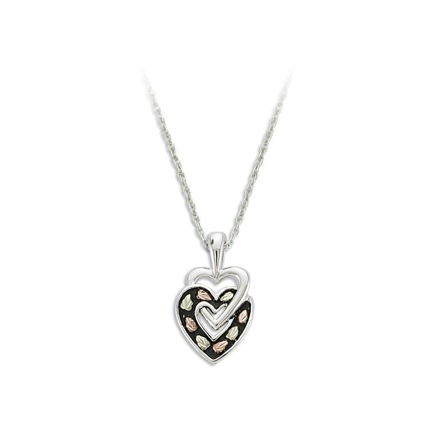 Sterling Silver Black Hills Gold Double Heart Pendant - Jewelry