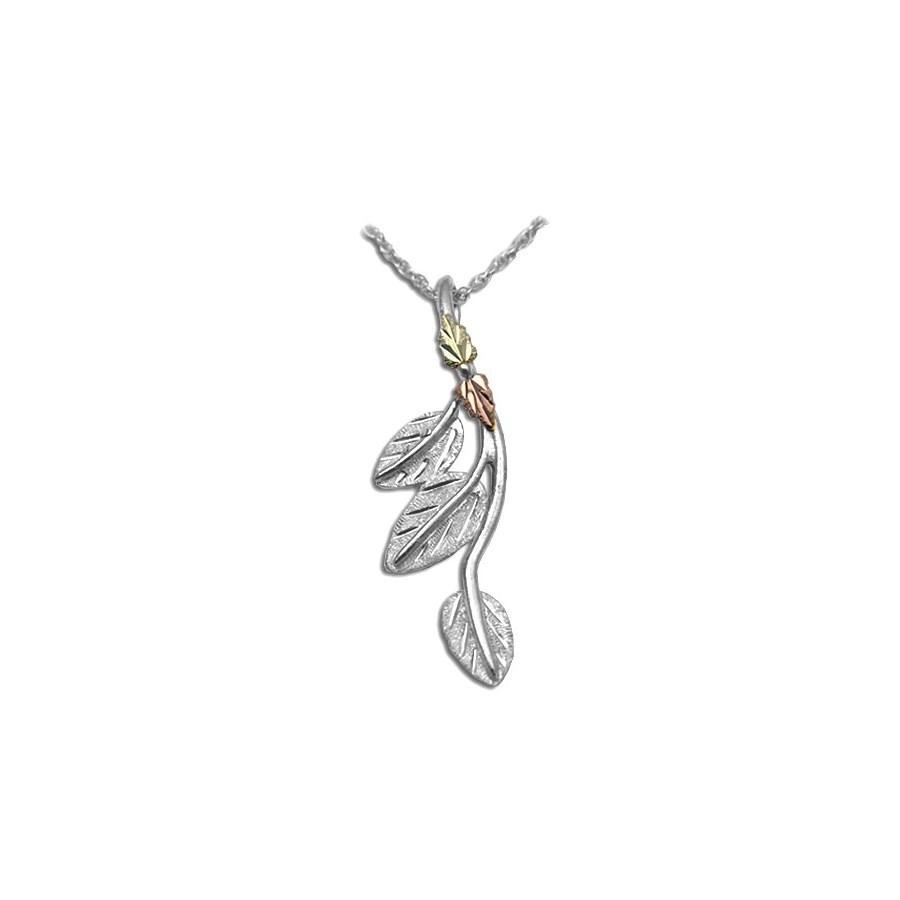 Sterling Silver Black Hills Gold Pretty Three Leaf Pendant - Jewelry