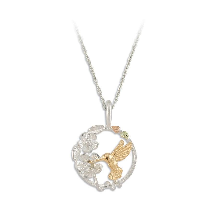 Sterling Silver Black Hills Gold Brilliant Hummingbird Pendant - Jewelry