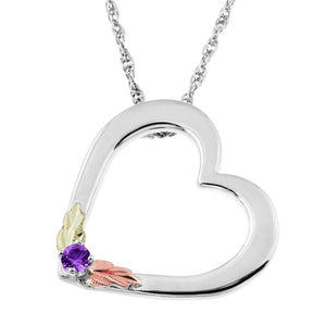 Sterling Silver Black Hills Gold Heart Amethyst Pendant - Jewelry