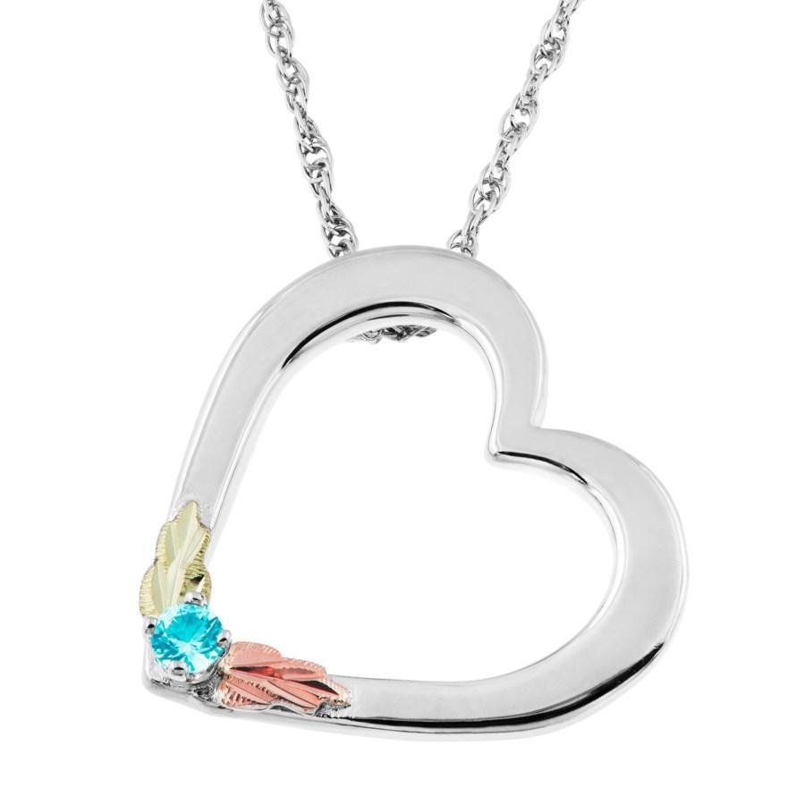 Sterling Silver Black Hills Gold Heart Aquamarine Pendant - Jewelry