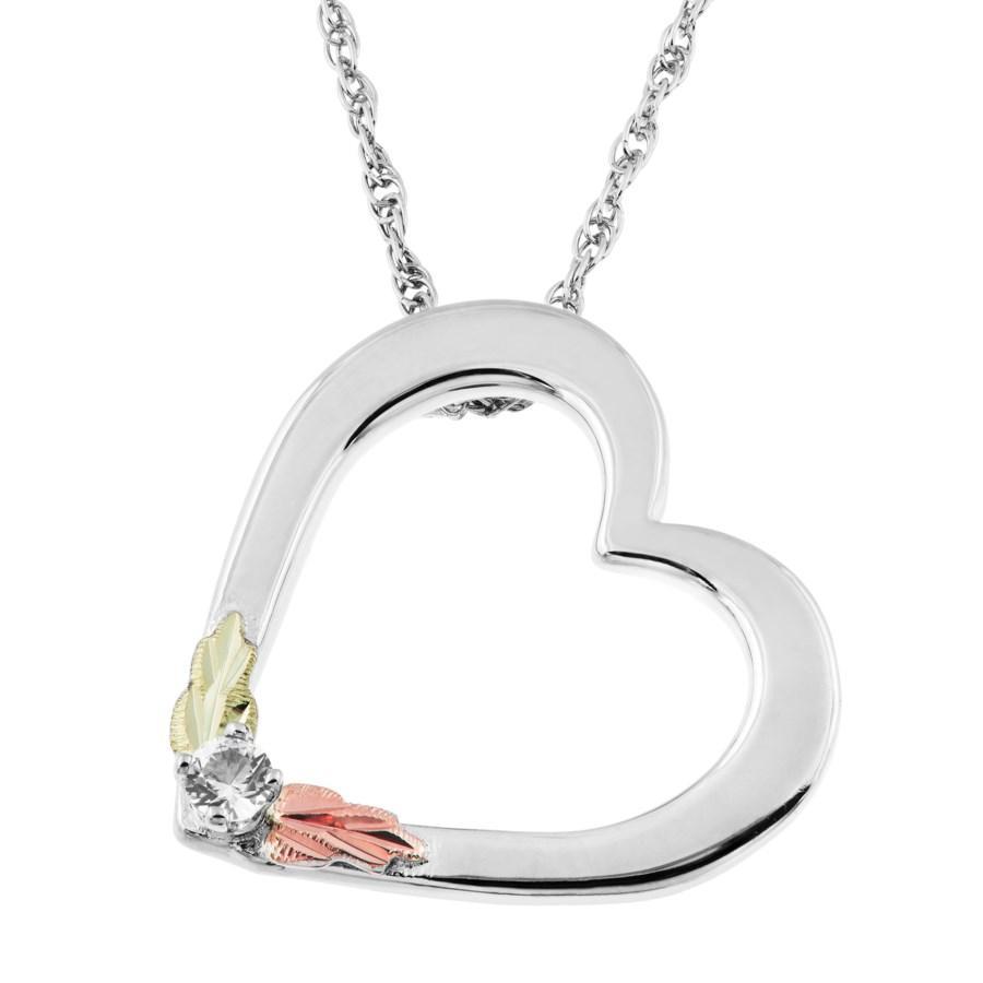 Sterling Silver Black Hills Gold Heart White Topaz Pendant - Jewelry