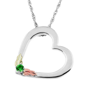 Sterling Silver Black Hills Gold Heart Emerald Pendant - Jewelry