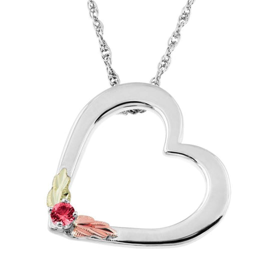 Sterling Silver Black Hills Gold Heart Ruby Pendant - Jewelry