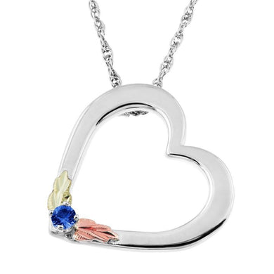 Sterling Silver Black Hills Gold Heart Sapphire Pendant - Jewelry