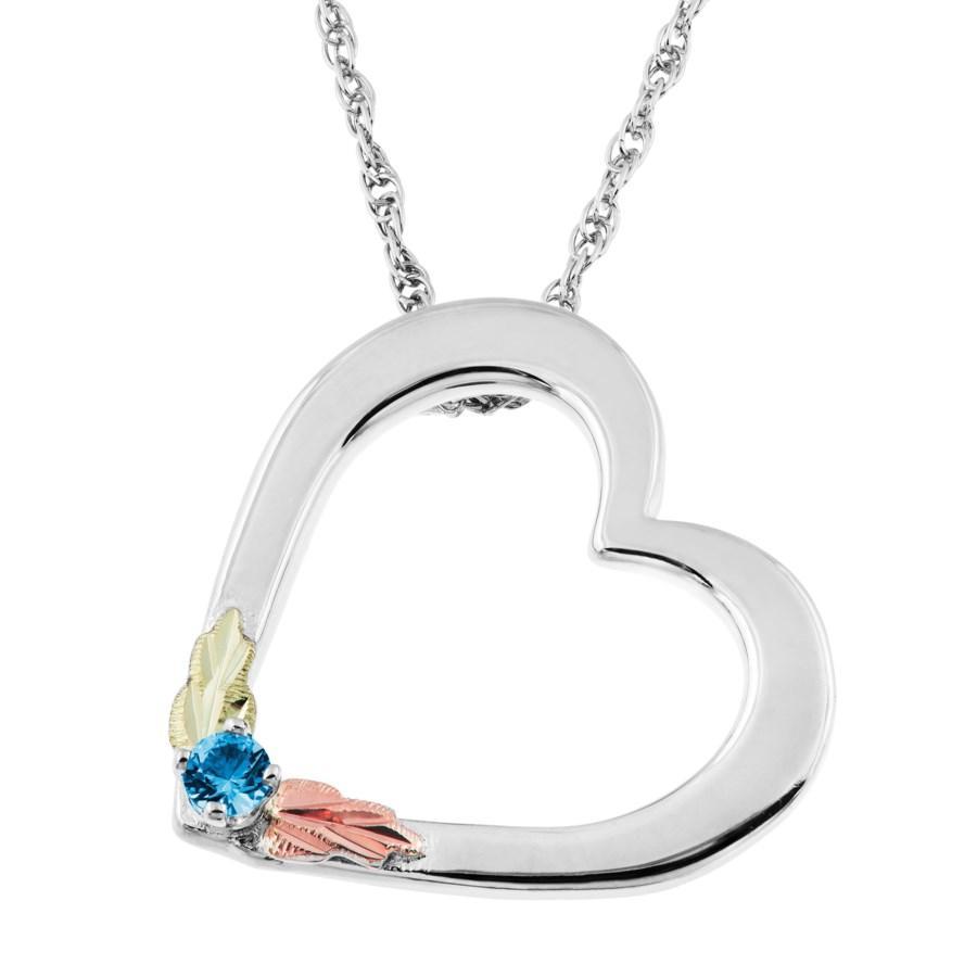 Sterling Silver Black Hills Gold Heart Blue Zircon Pendant - Jewelry