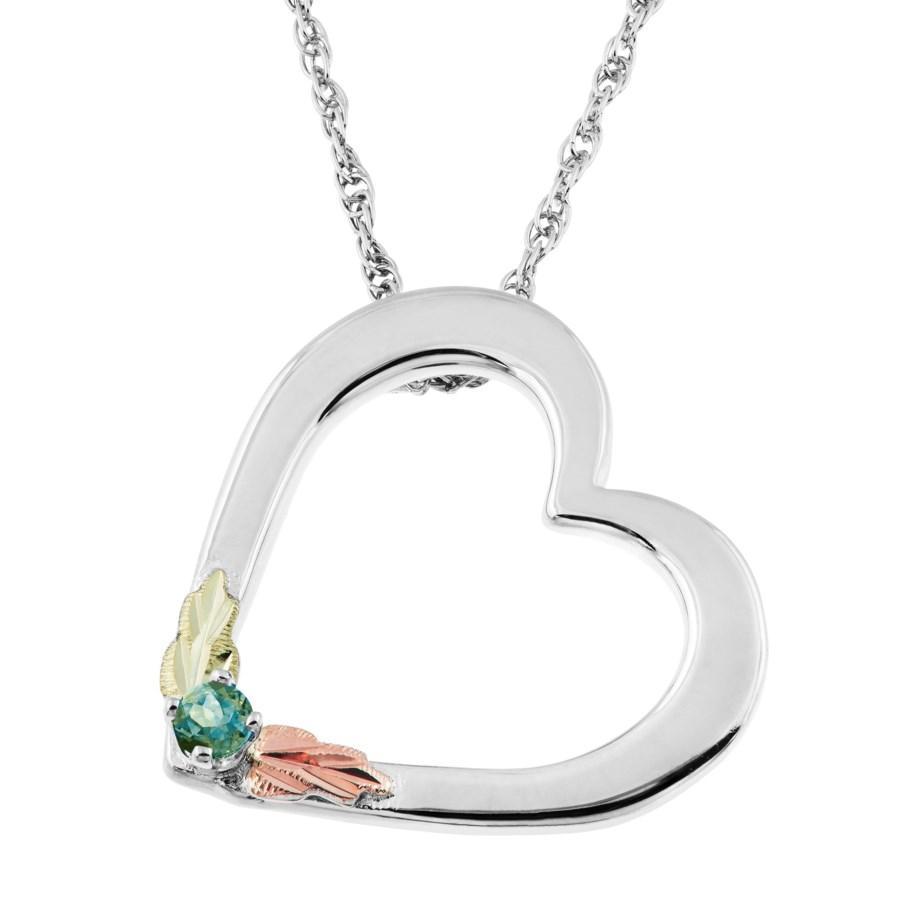 Sterling Silver Black Hills Gold Heart Green Montana Sapphire Pendant - Jewelry