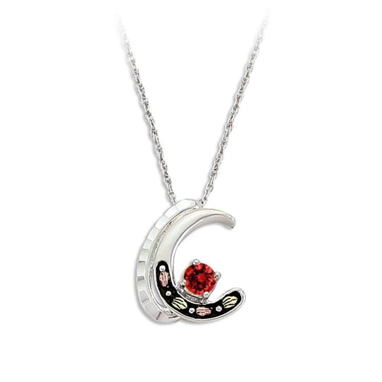 Sterling Silver Black Hills Gold Garnet Crescent Pendant - Jewelry