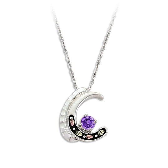 Sterling Silver Black Hills Gold Amethyst Crescent Pendant - Jewelry