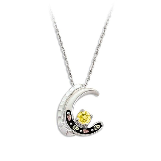 Sterling Silver Black Hills Gold Citrine Crescent Pendant - Jewelry