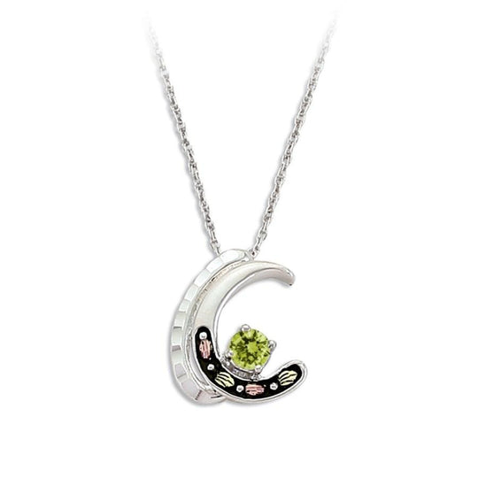 Sterling Silver Black Hills Gold Peridot Crescent Pendant - Jewelry