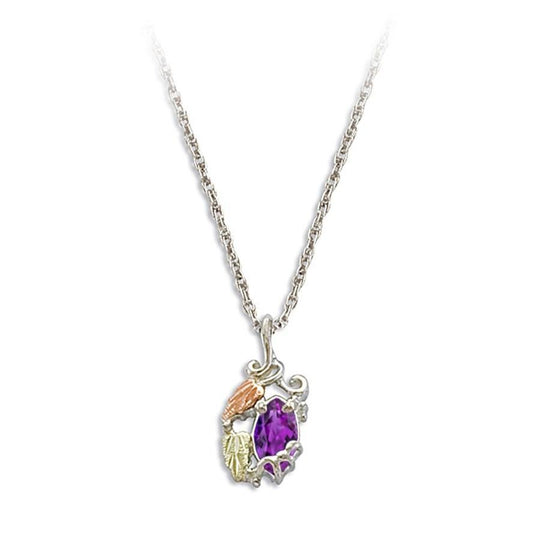 Sterling Silver Black Hills Gold Marquise Amethyst Pendant - Jewelry