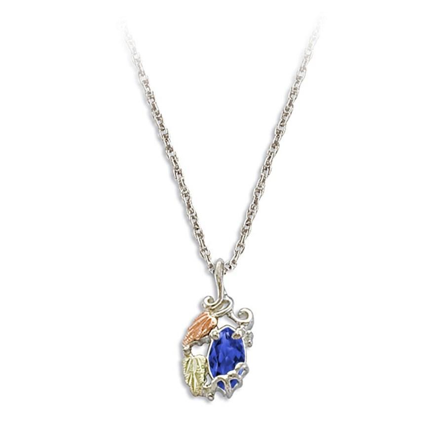 Sterling Silver Black Hills Gold Marquise Sapphire Pendant - Jewelry