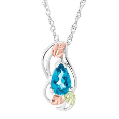 Sterling Silver Black Hills Gold Blue Topaz Pear Pendant - Jewelry
