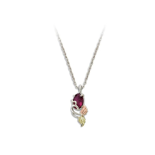 Sterling Silver Black Hills Gold Rhodolite Oval Pendant - Jewelry