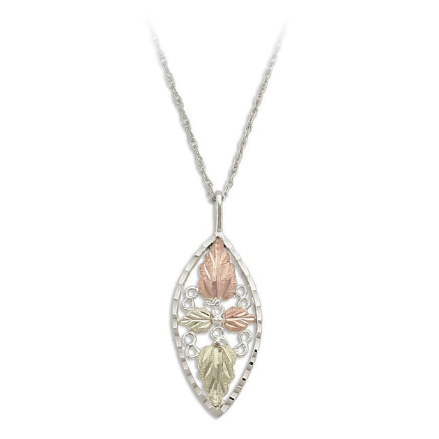 Sterling Silver Black Hills Gold Oval Foliage Pendant - Jewelry