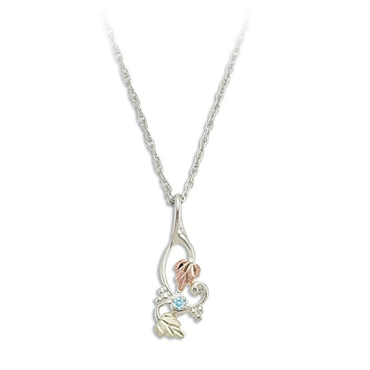 Sterling Silver Black Hills Gold Aquamarine Foliage Aquamarine Pendant II - Jewelry
