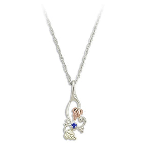 Sterling Silver Black Hills Gold Foliage Sapphire Pendant II - Jewelry