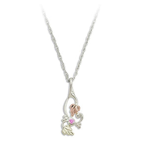 Sterling Silver Black Hills Gold Foliage Pink Tourmaline Pendant II - Jewelry