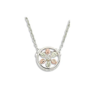 Sterling Silver Black Hills Gold Foliage Sparkling Diamond Pendant - Jewelry