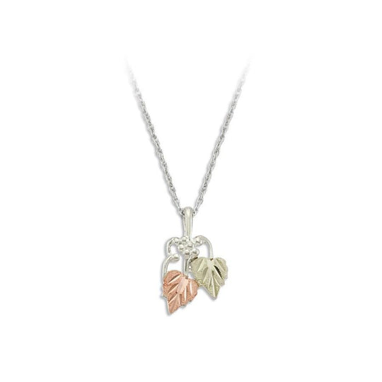Sterling Silver Black Hills Gold Two Leaves And Grapes Pendant - Jewelry