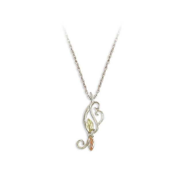 Sterling Silver Black Hills Gold Intricate Foliage Pendant III - Jewelry