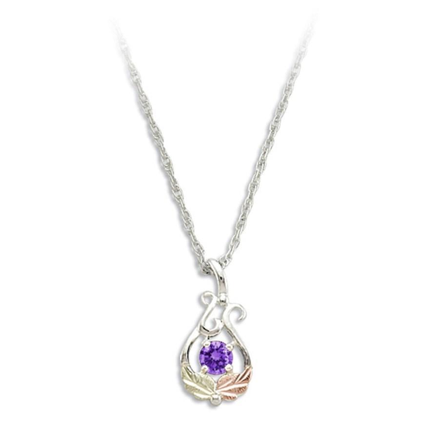 Sterling Silver Black Hills Gold Round Amethyst Pendant - Jewelry