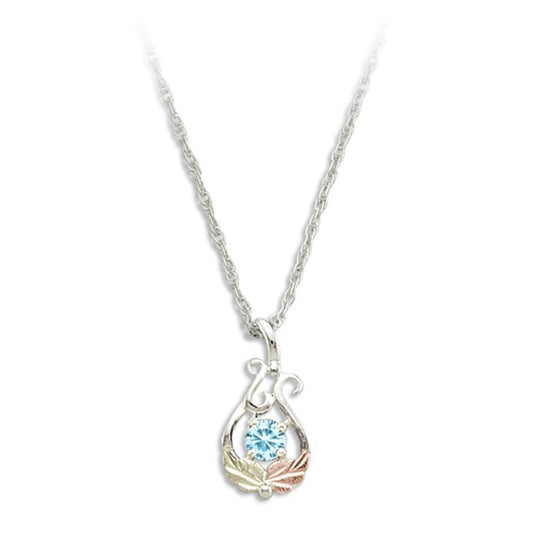 Sterling Silver Black Hills Gold Round Aquamarine Pendant - Jewelry