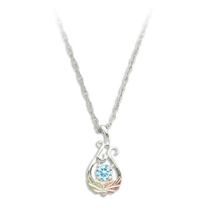 Sterling Silver Black Hills Gold Round Aquamarine Pendant - Jewelry