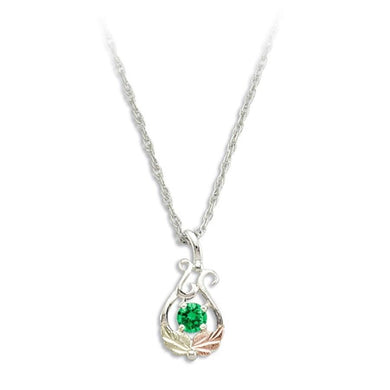 Sterling Silver Black Hills Gold Round Emerald Pendant - Jewelry