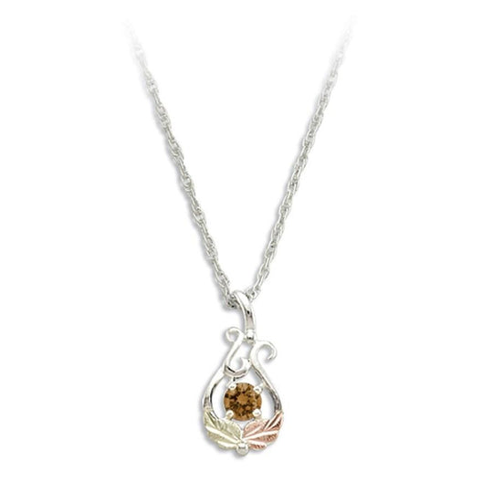 Sterling Silver Black Hills Gold Round Smokey Quartz Pendant - Jewelry