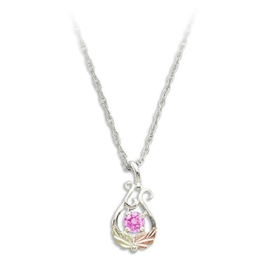 Sterling Silver Black Hills Gold Round Pink Tourmaline Pendant - Jewelry