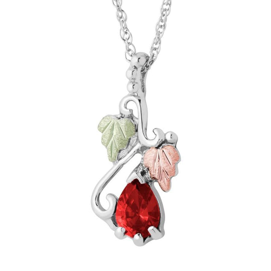 Sterling Silver Black Hills Gold Pear Garnet Pendant - Jewelry