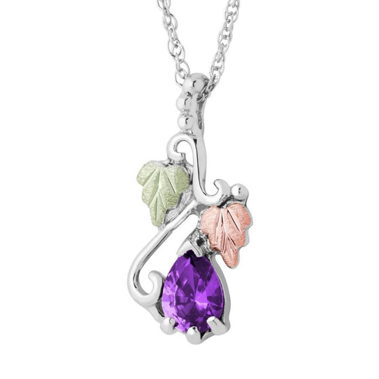 Sterling Silver Black Hills Gold Pear Amethyst Pendant - Jewelry