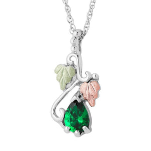 Sterling Silver Black Hills Gold Pear Emerald Pendant - Jewelry