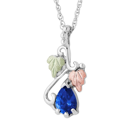 Sterling Silver Black Hills Gold Pear Sapphire Pendant - Jewelry