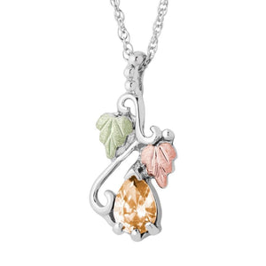 Sterling Silver Black Hills Gold Pear Citrine Pendant - Jewelry