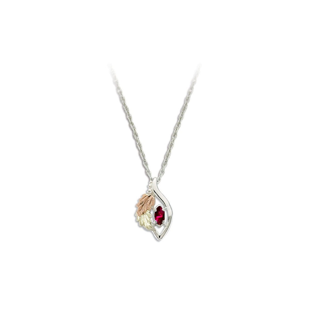 Sterling Black Hills Gold Marquise Genuine Ruby Pendant