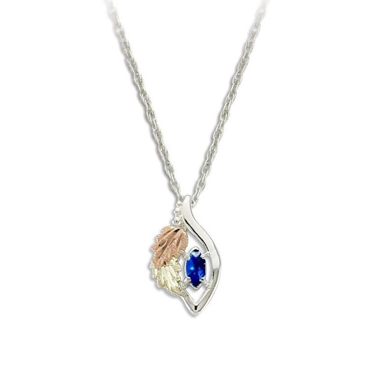 Marquise Sapphire - Sterling Silver Black Hills Gold Pendant
