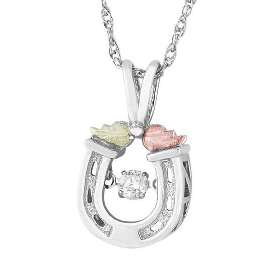 Sterling Silver Black Hills Gold Horseshoe Diamond Pendant - Jewelry