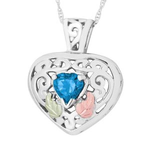 Sterling Silver Black Hills Gold Blue Topaz Frilly Heart Pendant II - Jewelry