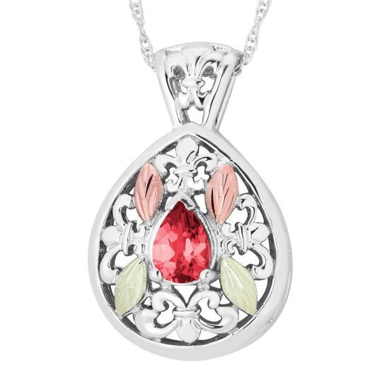 Sterling Silver Black Hills Gold Garnet Pear Pendant II - Jewelry