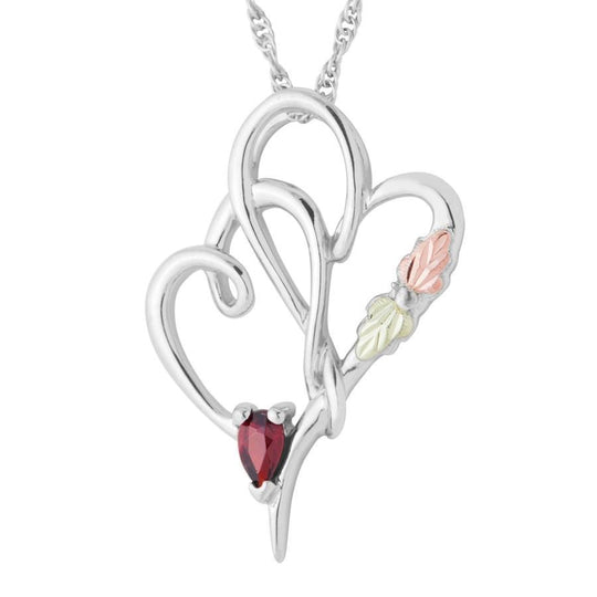 Sterling Silver Black Hills Gold Garnet Lil Hearts Pendant - Jewelry