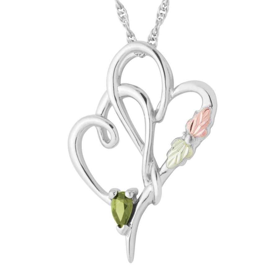 Sterling Silver Black Hills Gold Peridot Heart Pendant II - Jewelry